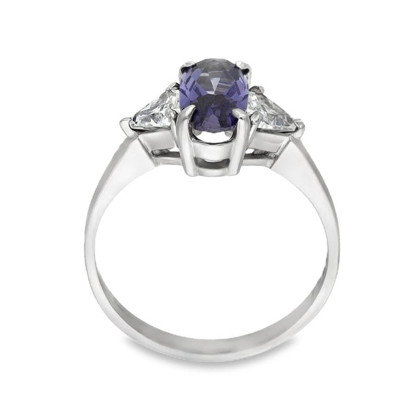 9ct White Gold Oval Blue & Clear CZ Trilogy Ring - Size L½ -2.6g