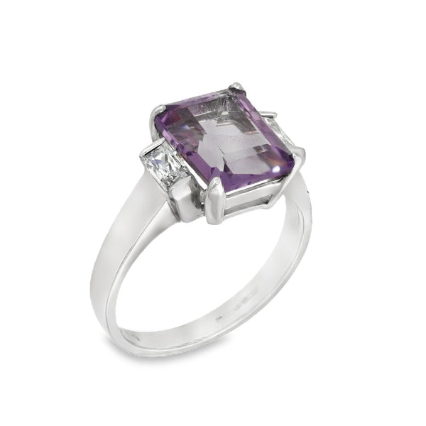 9ct White Gold Amethyst & Cubic Zirconia Dress Ring - Size M½