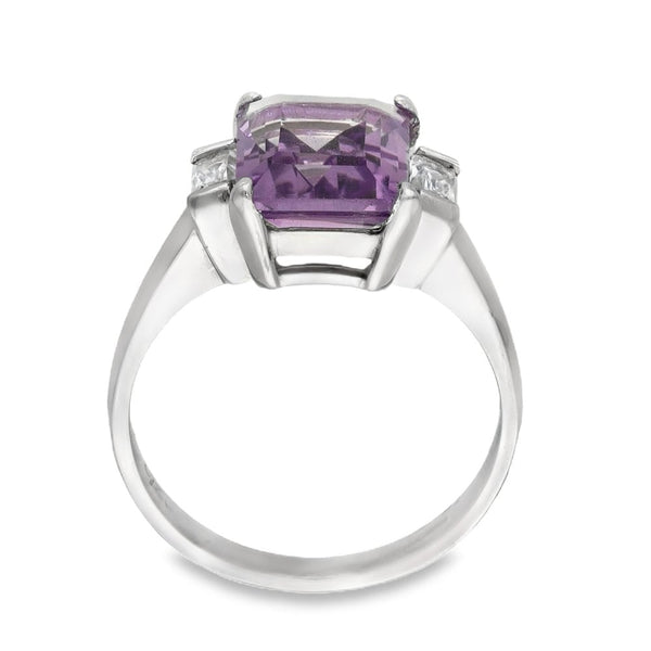 9ct White Gold Amethyst & Cubic Zirconia Dress Ring - Size M½