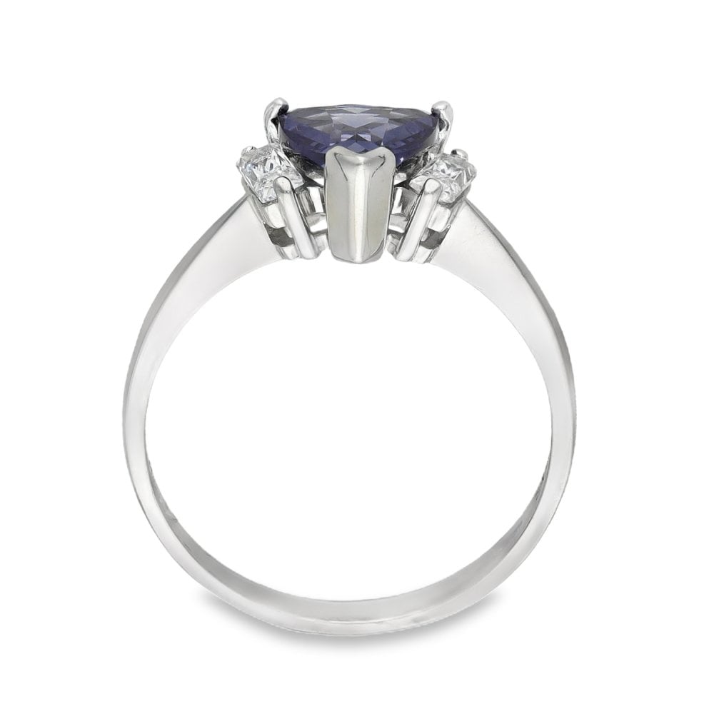9ct White Gold Blue & Clear CZ Trilogy Ring - Size N½ - 2.8g
