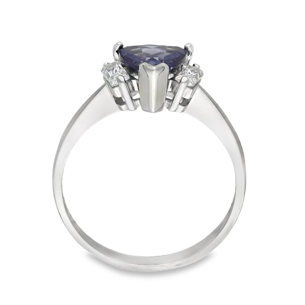 9ct White Gold Blue & Clear CZ Trilogy Ring - Size N½ - 2.8g