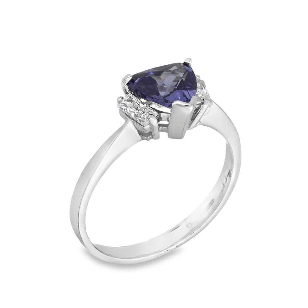 9ct White Gold Blue & Clear CZ Trilogy Ring - Size N½ - 2.8g