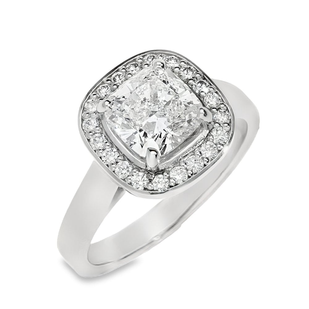1.94ct Platinum Halo Ring - Cushion Cut - Size L - 8.1g