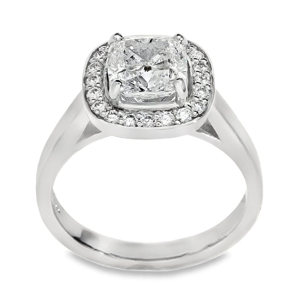 1.94ct Platinum Halo Ring - Cushion Cut - Size L - 8.1g