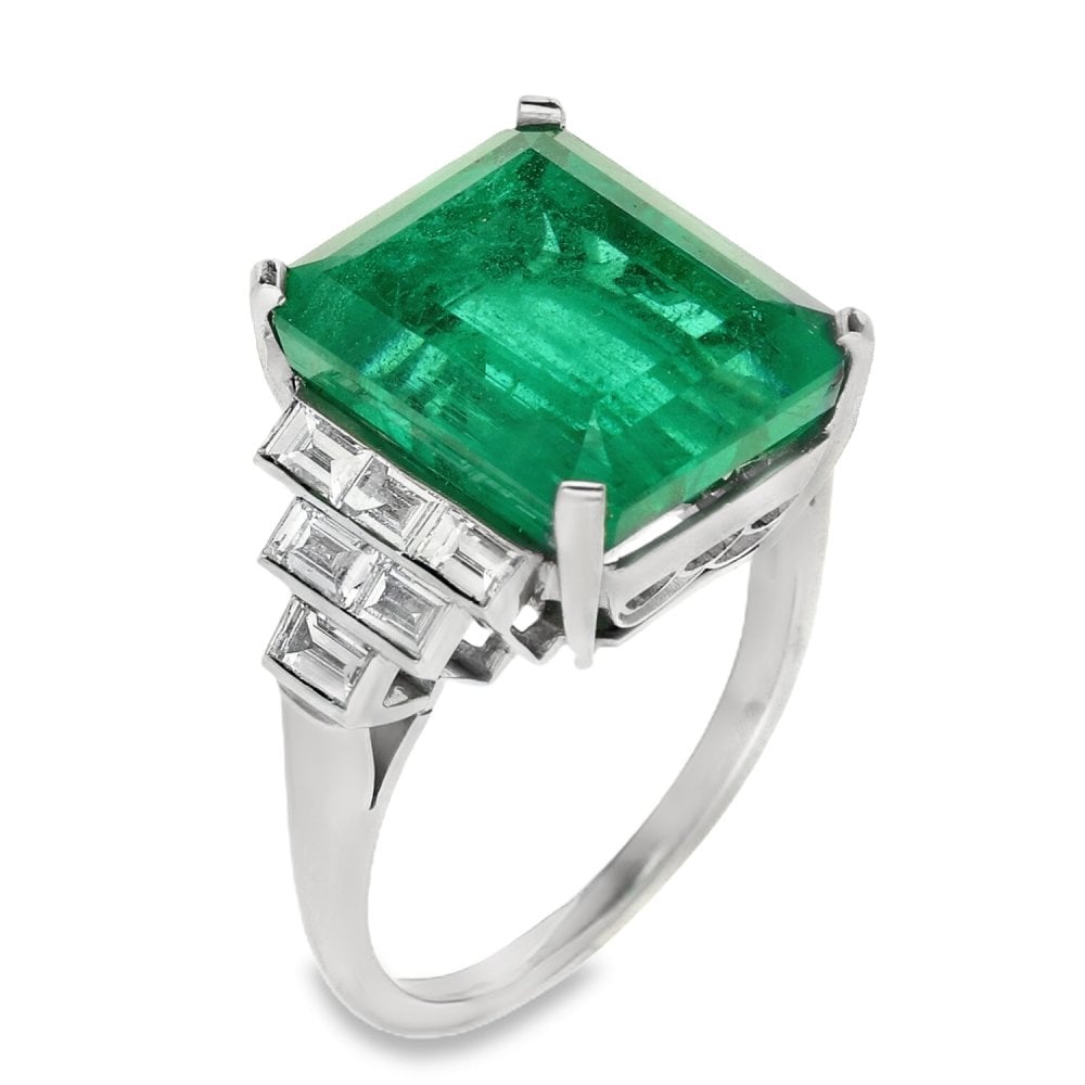 Ladies Certified Platinum Diamond & Emerald Ring - 11.04ct