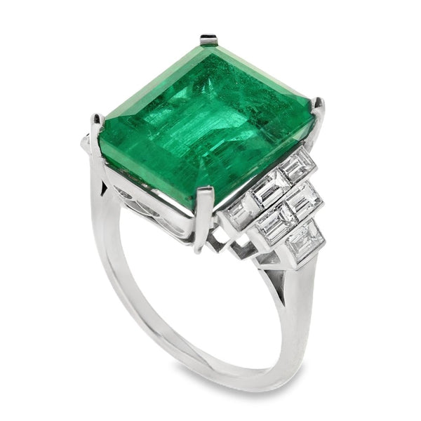 Ladies Certified Platinum Diamond & Emerald Ring - 11.04ct