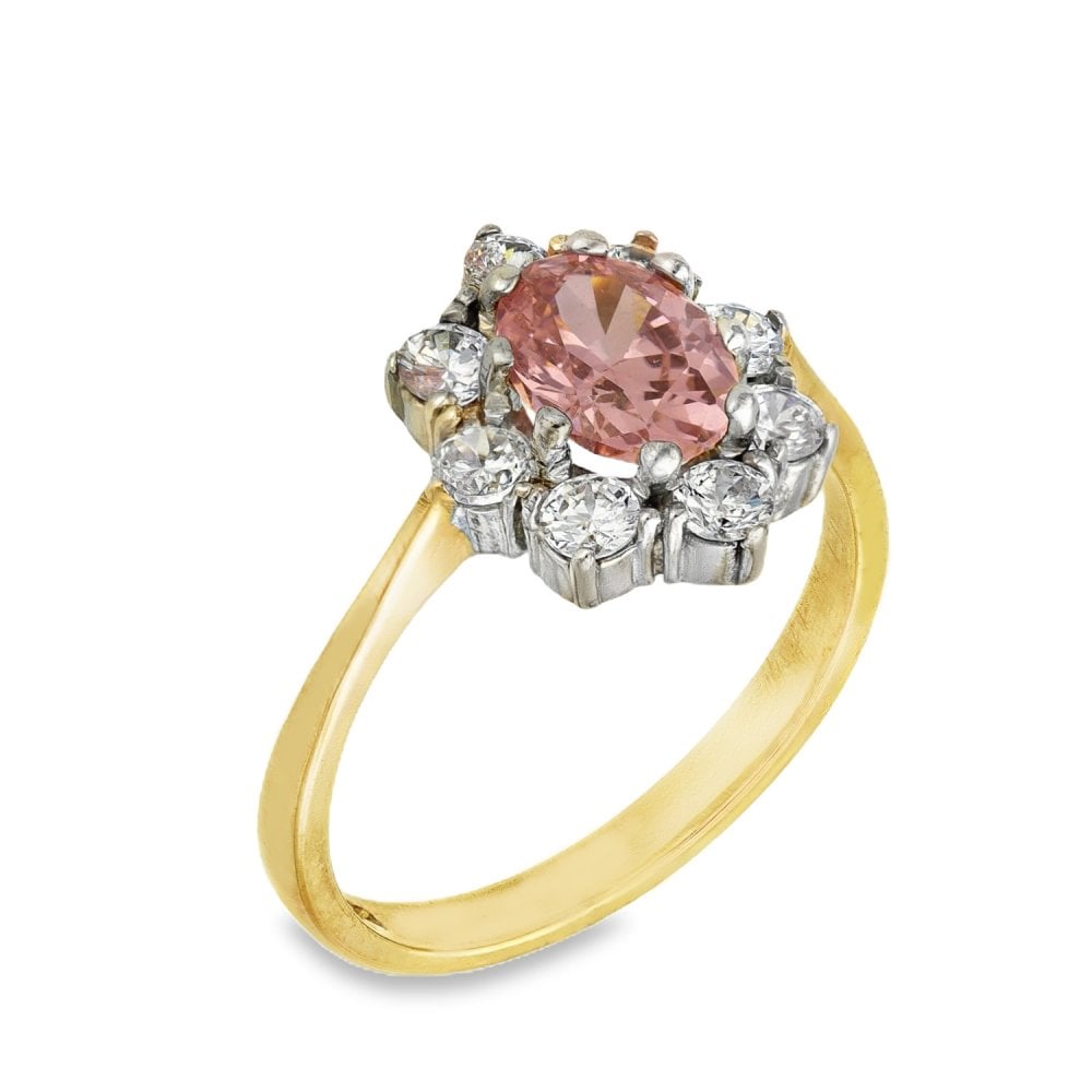 9ct Yellow Gold Pink & White Cubic Zirconia Cluster Ring -Size P