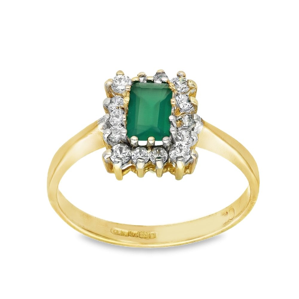 9ct Yellow Gold Agate & Cubic Zirconia Cluster Ring - Size M