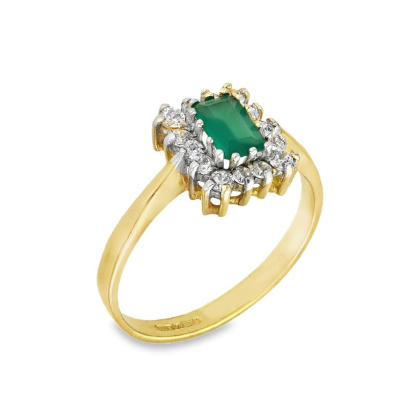 9ct Yellow Gold Agate & Cubic Zirconia Cluster Ring - Size M