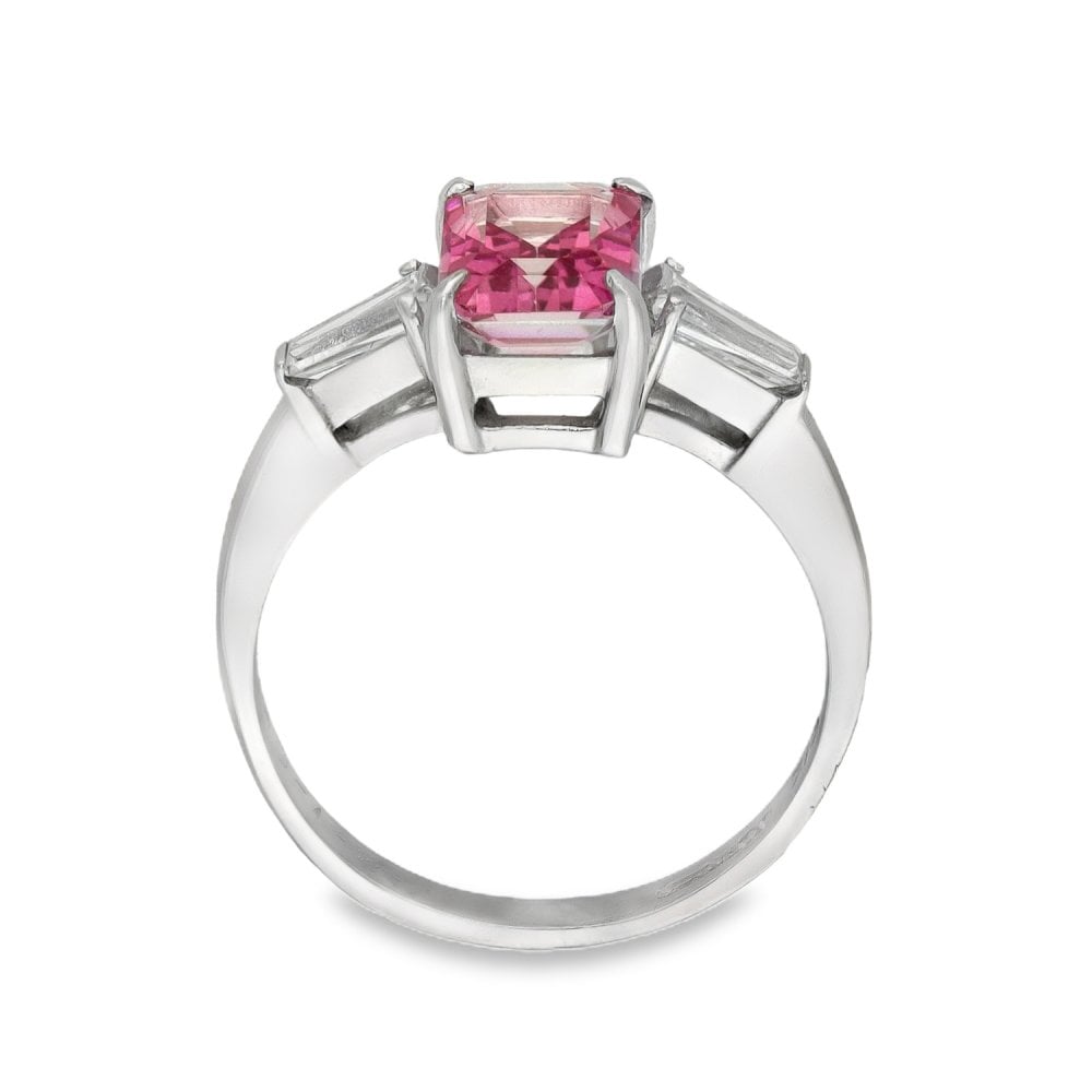 9ct White Gold Pink Topaz & Cubic Zirconia Trilogy Ring - Size M