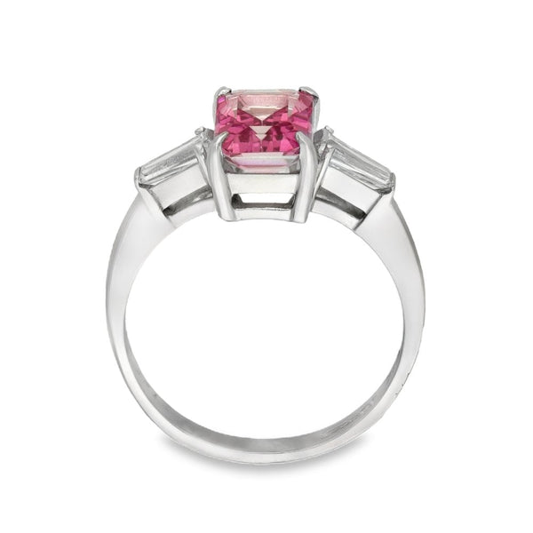 9ct White Gold Pink Topaz & Cubic Zirconia Trilogy Ring - Size M