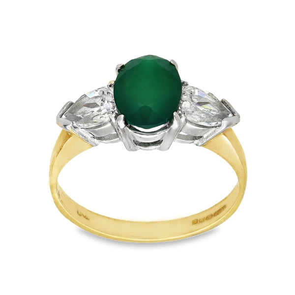 9ct Yellow Gold Agate & Cubic Zirconia Trilogy Ring - Size K½