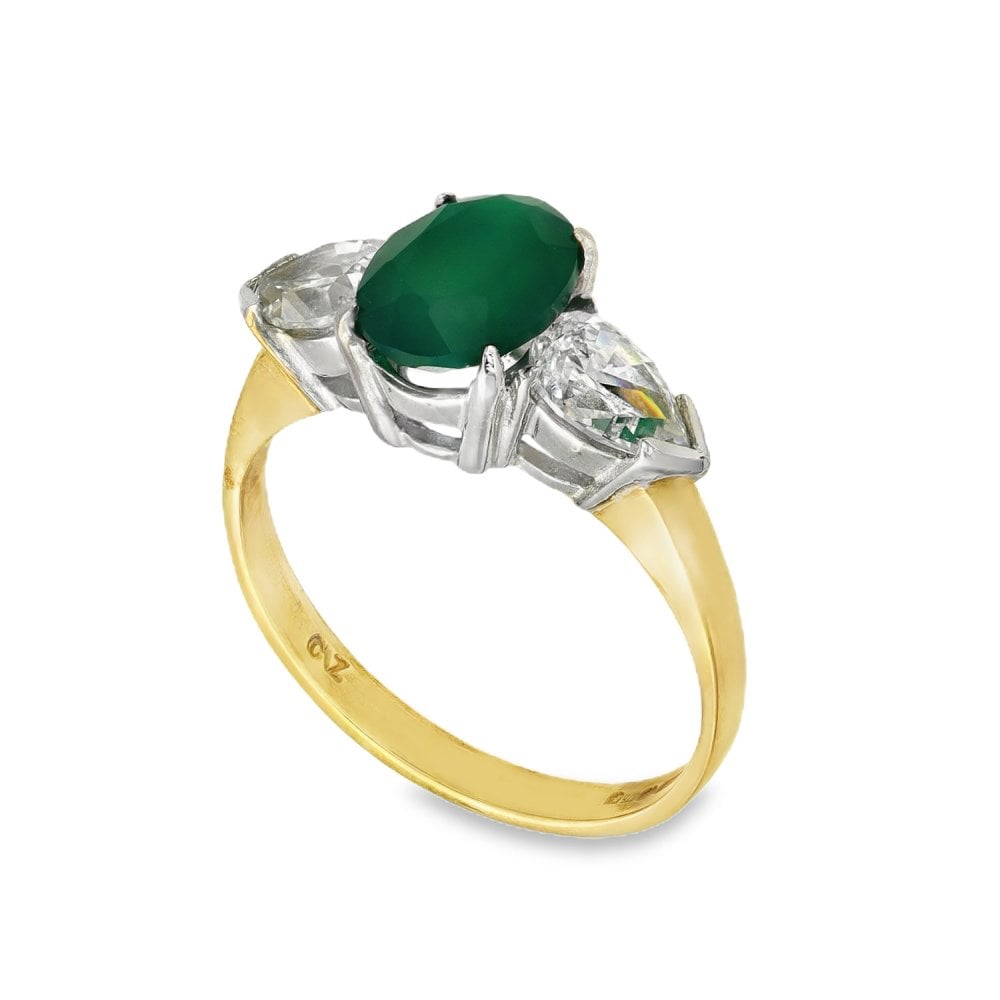 9ct Yellow Gold Agate & Cubic Zirconia Trilogy Ring - Size K½