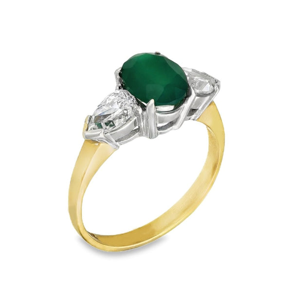 9ct Yellow Gold Agate & Cubic Zirconia Trilogy Ring - Size K½