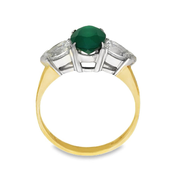 9ct Yellow Gold Agate & Cubic Zirconia Trilogy Ring - Size K½