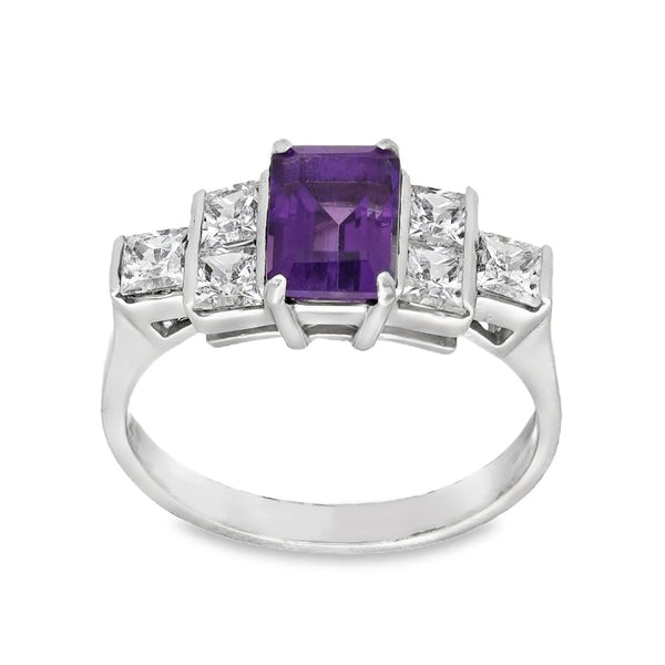 9ct White Gold Amethyst & Cubic Zirconia Dress Ring - Size K