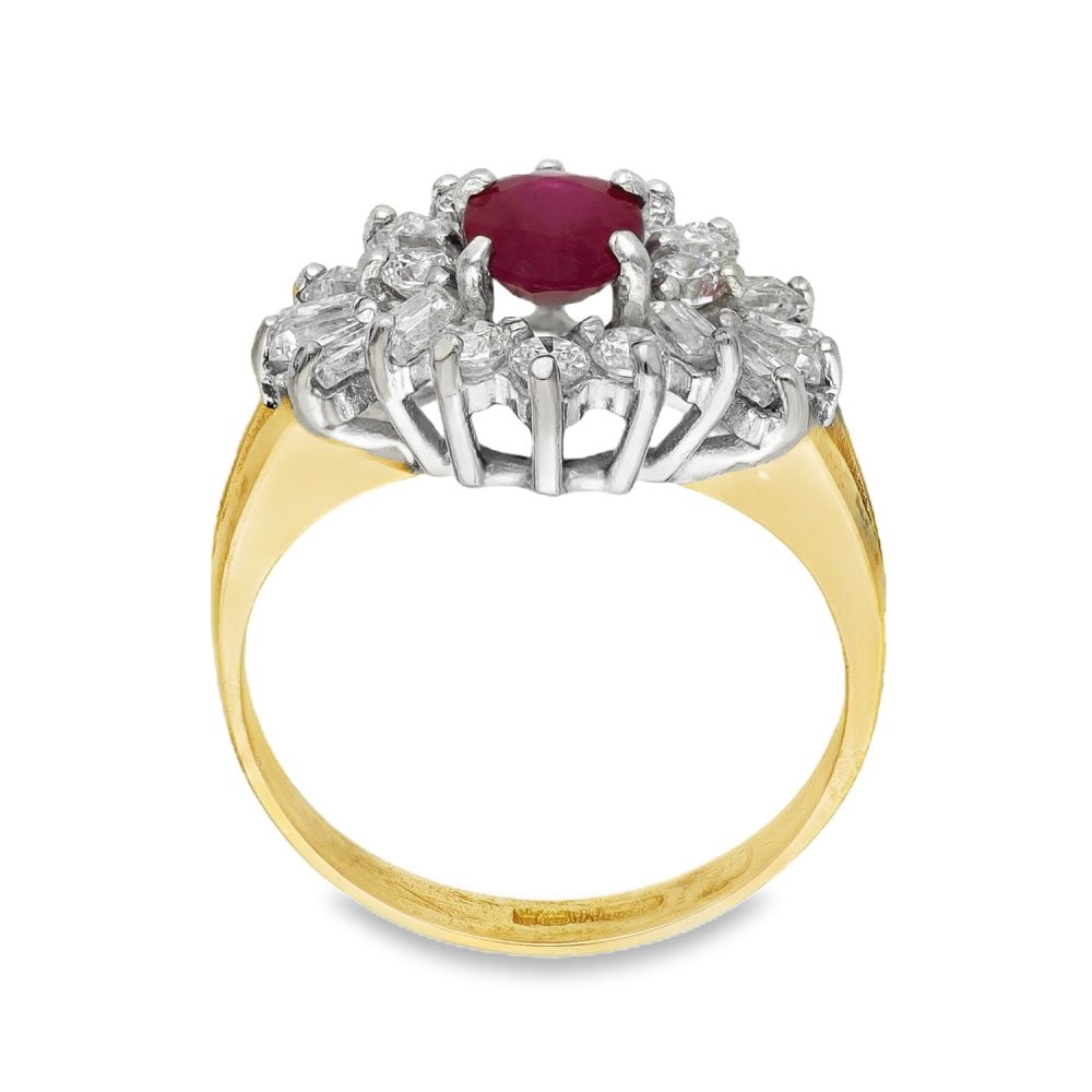 9ct Yellow Gold Ruby & Cubic Zirconia Cluster Ring - Size L