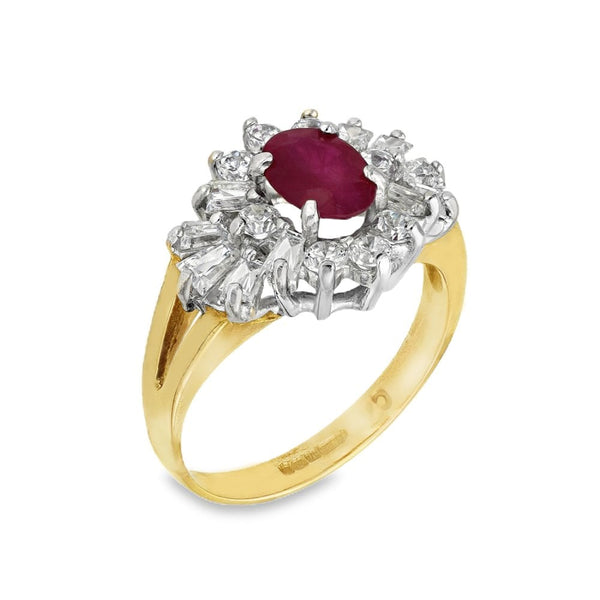 9ct Yellow Gold Ruby & Cubic Zirconia Cluster Ring - Size L