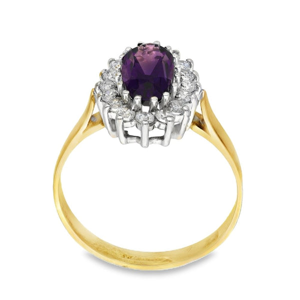 9ct Yellow Gold Amythest & Cubic Zirconia Cluster Ring - Size M½
