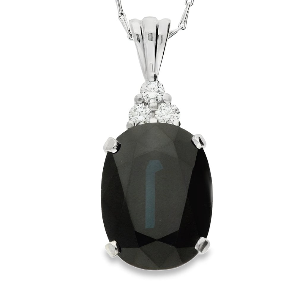18ct White Gold Sapphire & Diamond Pendant & Chain -18" -18.58ct