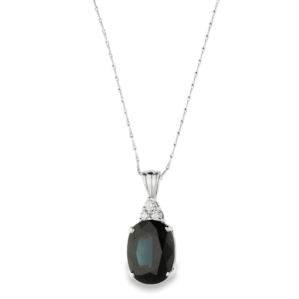 18ct White Gold Sapphire & Diamond Pendant & Chain -18" -18.58ct