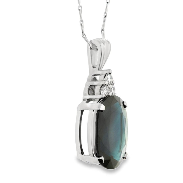 18ct White Gold Sapphire & Diamond Pendant & Chain -18" -18.58ct