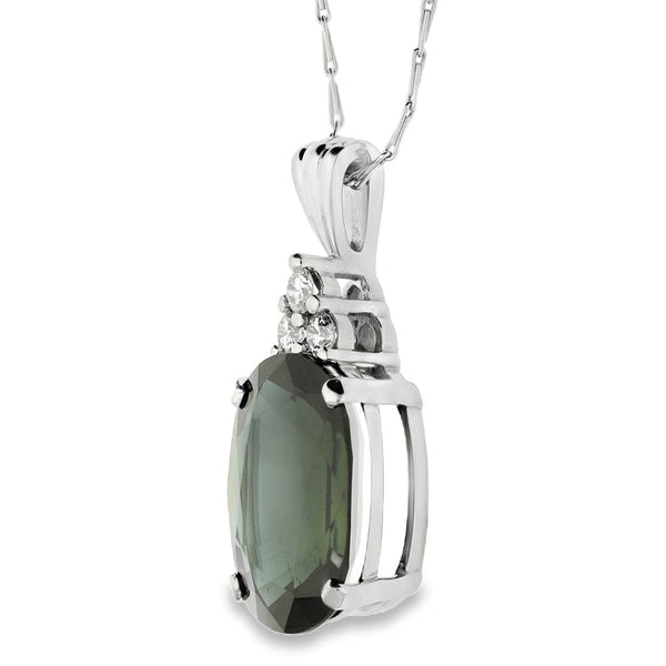 18ct White Gold Sapphire & Diamond Pendant & Chain -18" -18.58ct