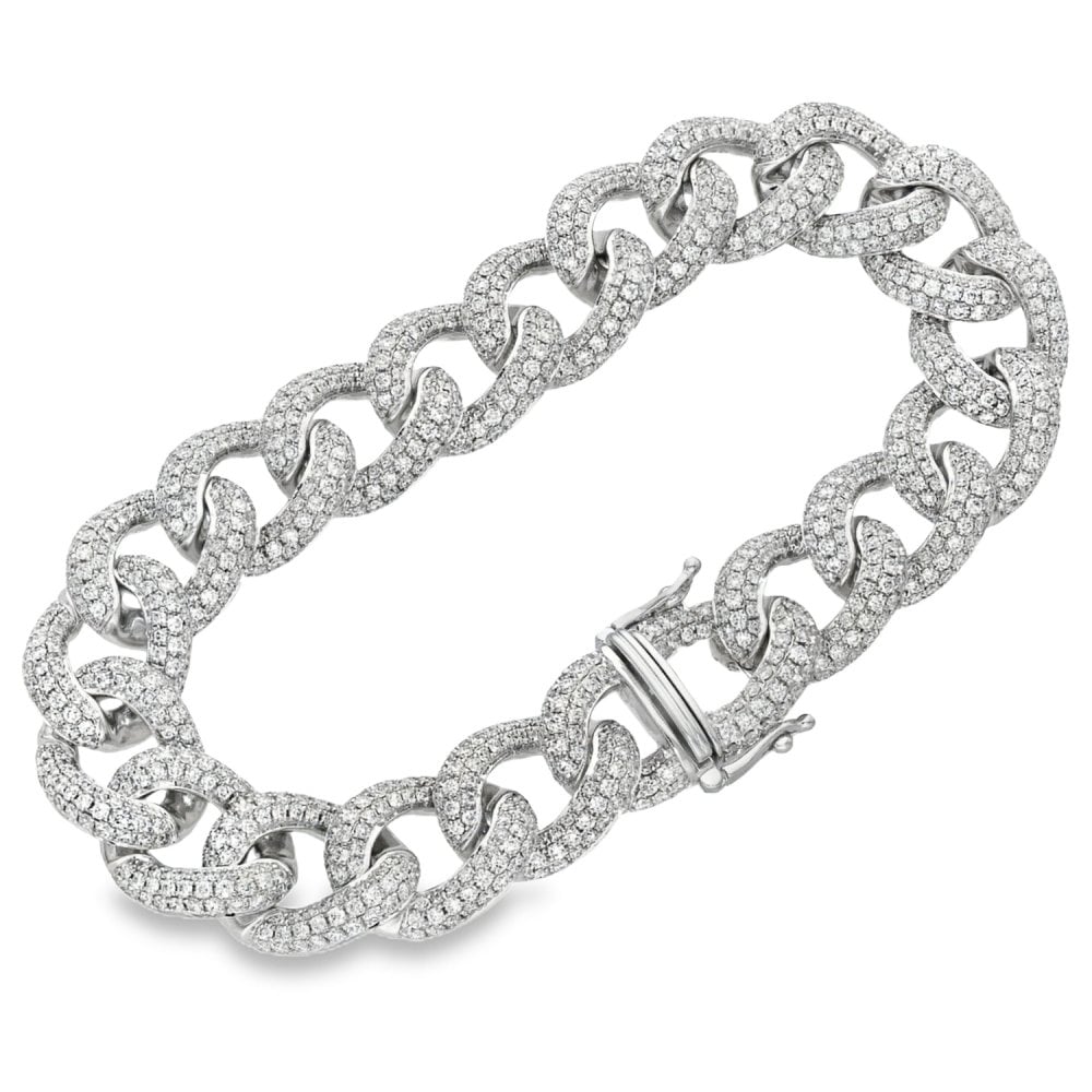 18ct White Gold Heavy 8.20ct Diamond Curb Bracelet