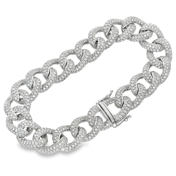 18ct White Gold Heavy 8.20ct Diamond Curb Bracelet