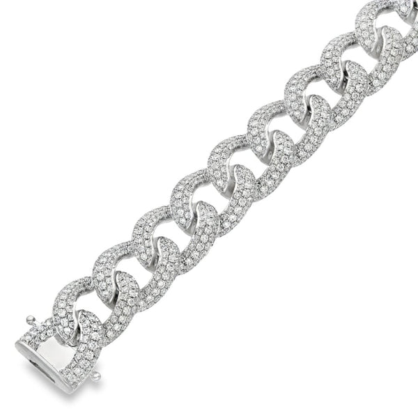 18ct White Gold Heavy 8.20ct Diamond Curb Bracelet