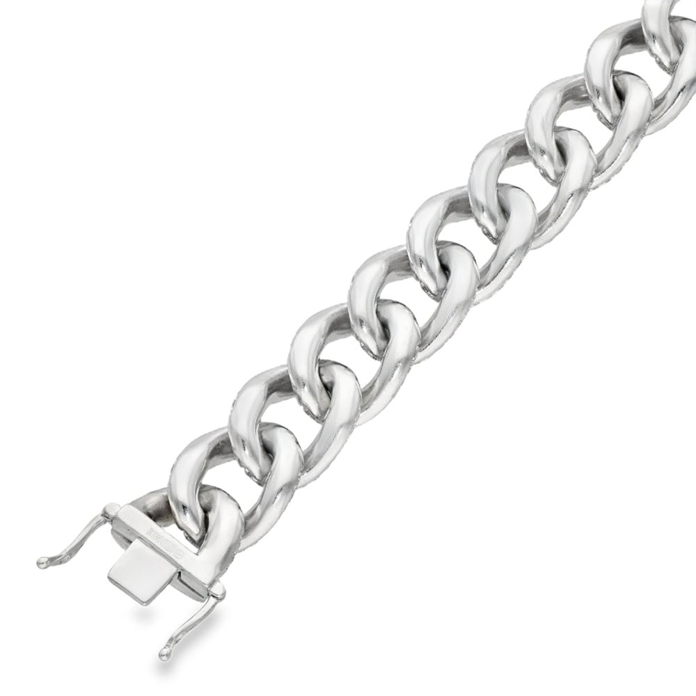 18ct White Gold Heavy 8.20ct Diamond Curb Bracelet