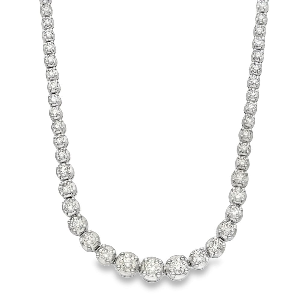 9ct White Gold Graduated Diamond Tennis Necklace - 17" - 12.54ct