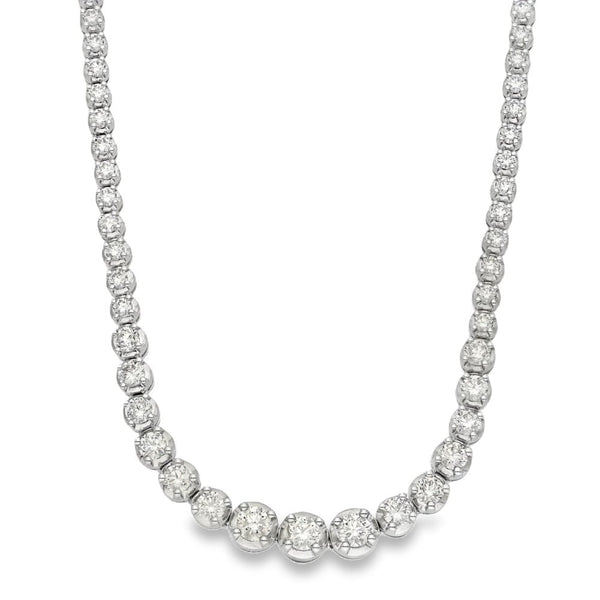9ct White Gold Graduated Diamond Tennis Necklace - 17" - 12.54ct