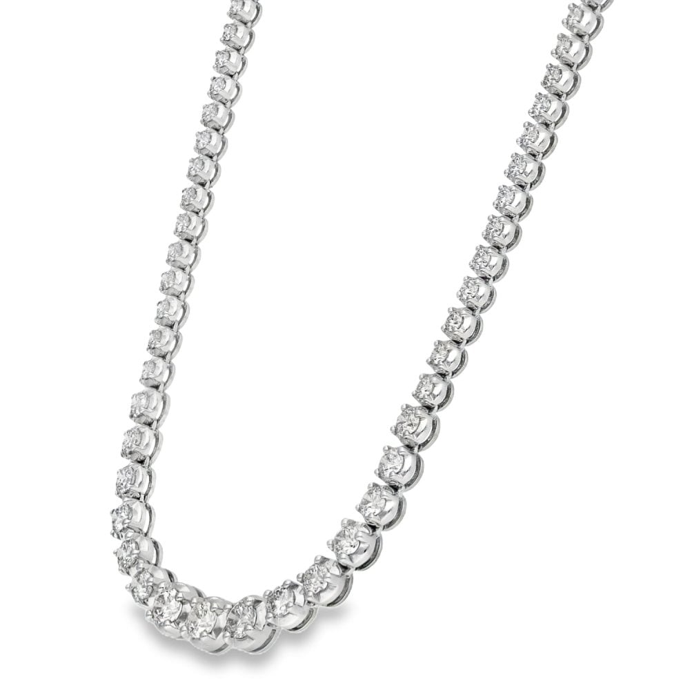 9ct White Gold Graduated Diamond Tennis Necklace - 17" - 12.54ct