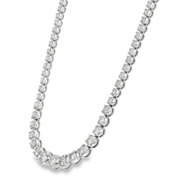 9ct White Gold Graduated Diamond Tennis Necklace - 17" - 12.54ct