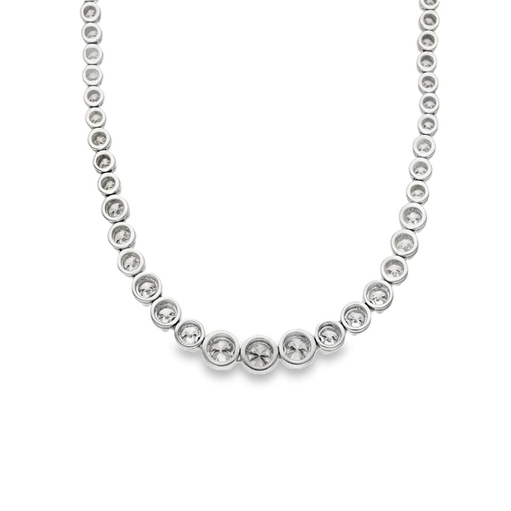 9ct White Gold Graduated Diamond Tennis Necklace - 17" - 12.54ct