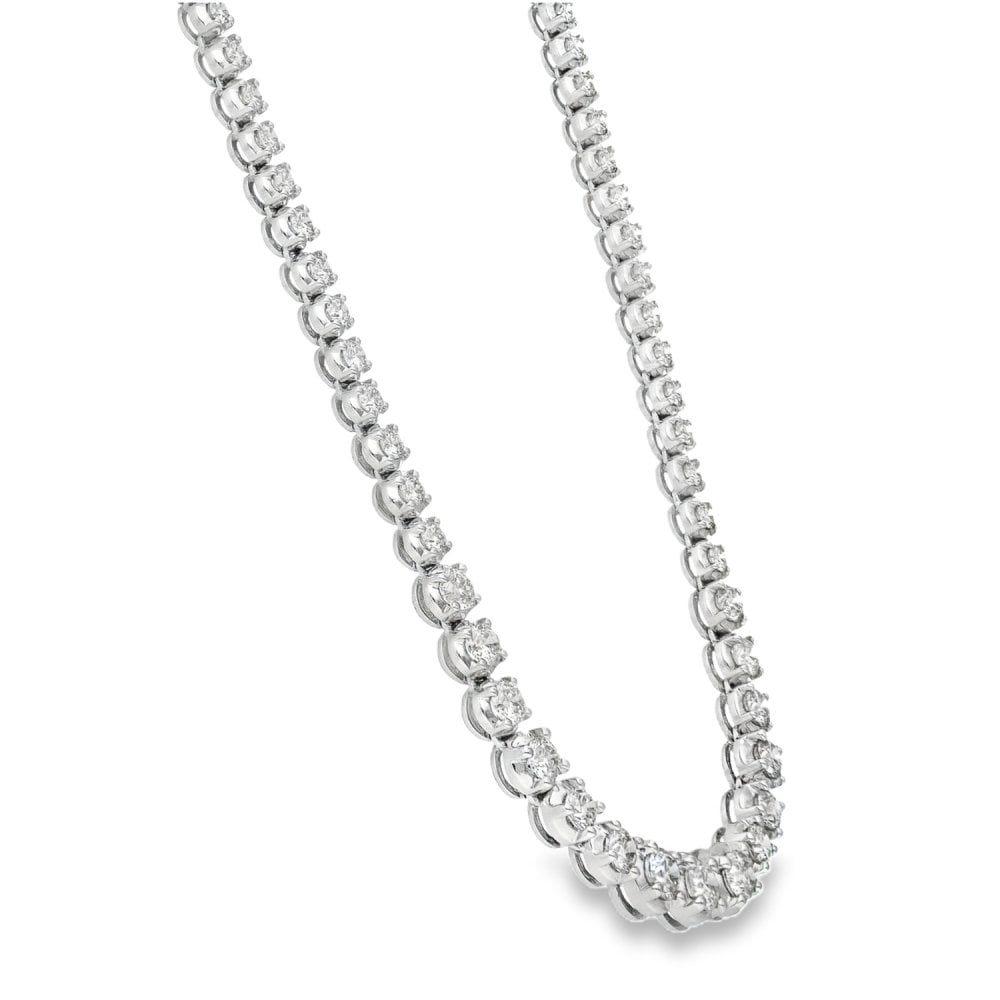 9ct White Gold Graduated Diamond Tennis Necklace - 17" - 12.54ct