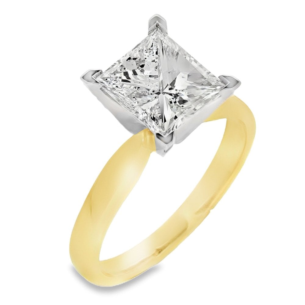 Ladies 18ct Yellow Gold Certified 2.53ct Princess Cut Diamond
