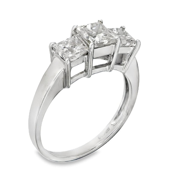 18ct White Gold Diamond Trilogy Ring - Size O - 1.90ct