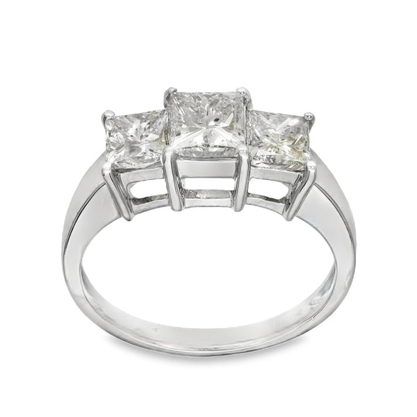 18ct White Gold Diamond Trilogy Ring - Size O - 1.90ct