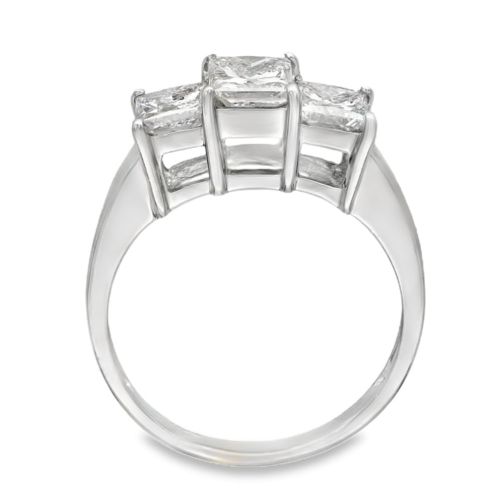 18ct White Gold Diamond Trilogy Ring - Size O - 1.90ct