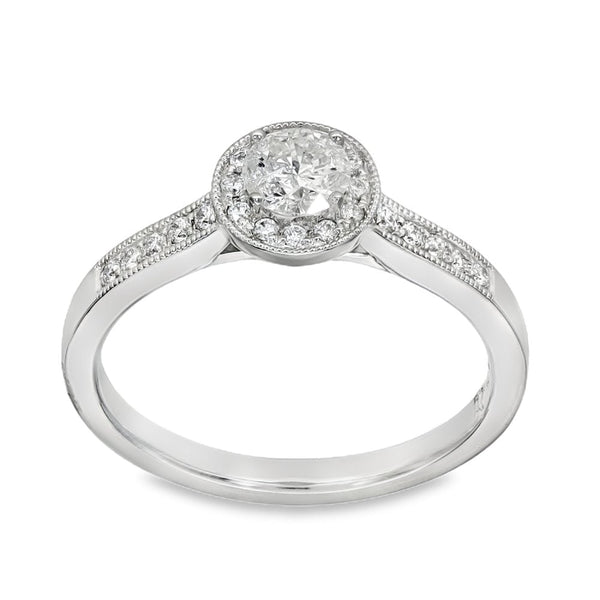 950 Platinum Diamond Cluster Halo Ring - Size L½ - 0.49ct