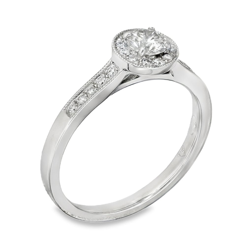 950 Platinum Diamond Halo Ring - Size L½ - 0.44ct
