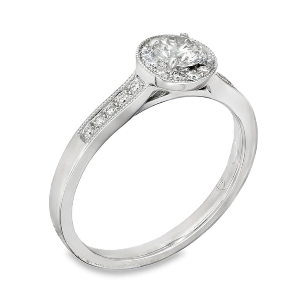 950 Platinum Diamond Halo Ring - Size L½ - 0.44ct