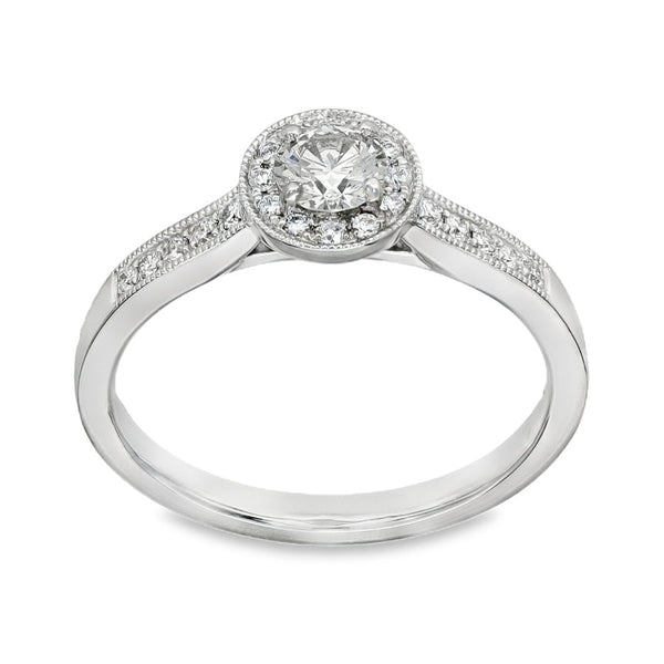 950 Platinum Diamond Halo Ring - Size L½ - 0.44ct