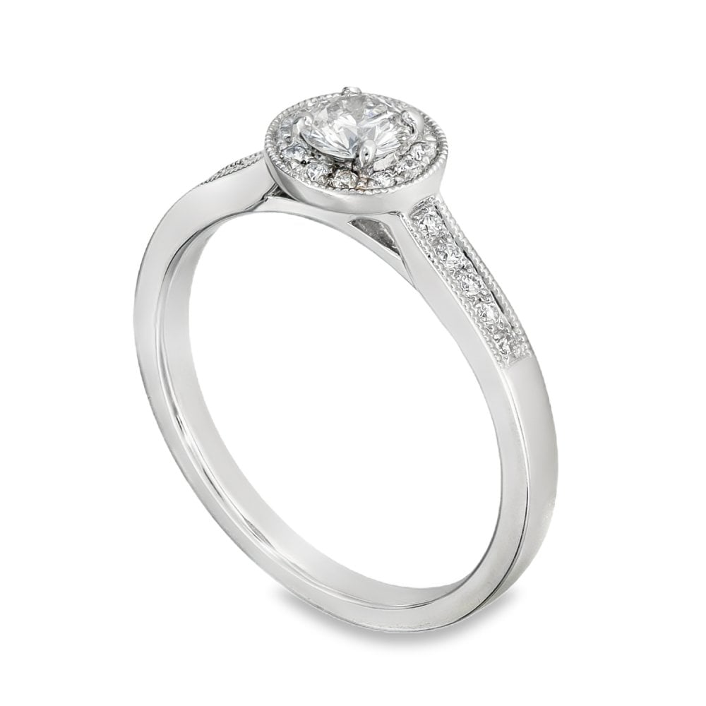 950 Platinum Diamond Halo Ring - Size L½ - 0.44ct