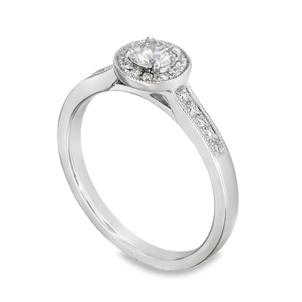 950 Platinum Diamond Halo Ring - Size L½ - 0.44ct