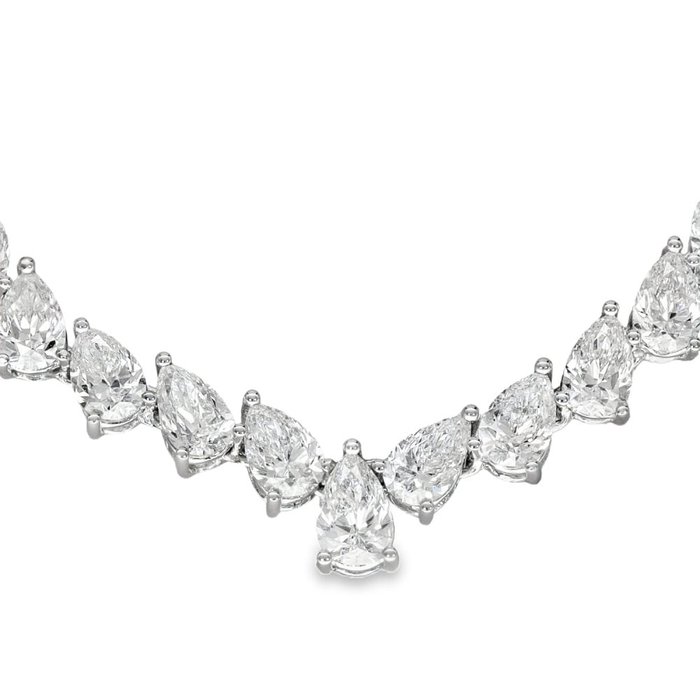 18ct White Gold Pear-Cut Diamond Necklace - 16" - 18.54ct