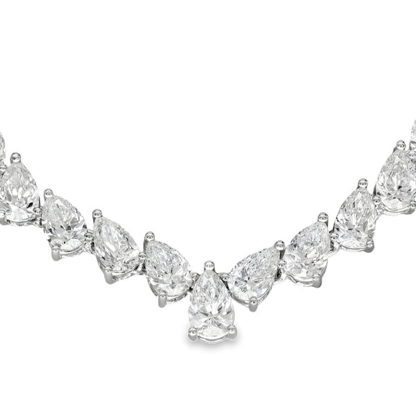 18ct White Gold Pear-Cut Diamond Necklace - 16" - 18.54ct
