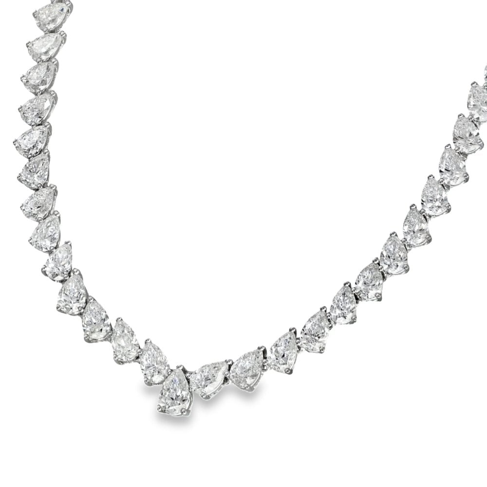 18ct White Gold Pear-Cut Diamond Necklace - 16" - 18.54ct